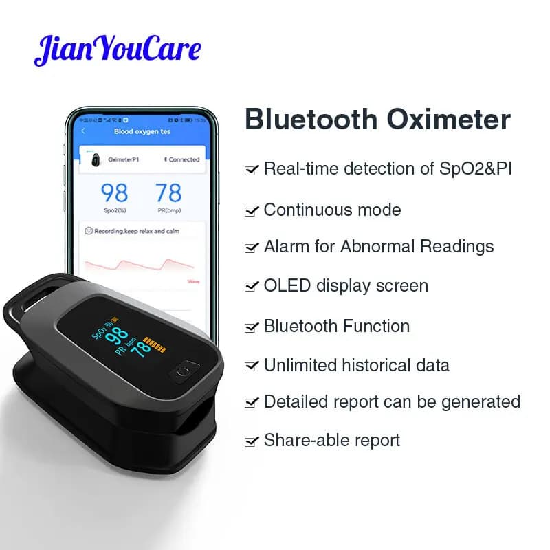 JYHealth Bluetooth APP Wireless Digital Saturation Control spo2 fingertips Oximeter De Dedo Finger Pulsioximeter Pulsoxmeter