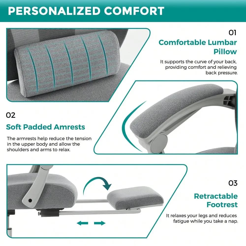 Sedia da Ufficio Ergonomica con Schienale Alto e Supporto Lombare, Sedia da Scrivania per Computer