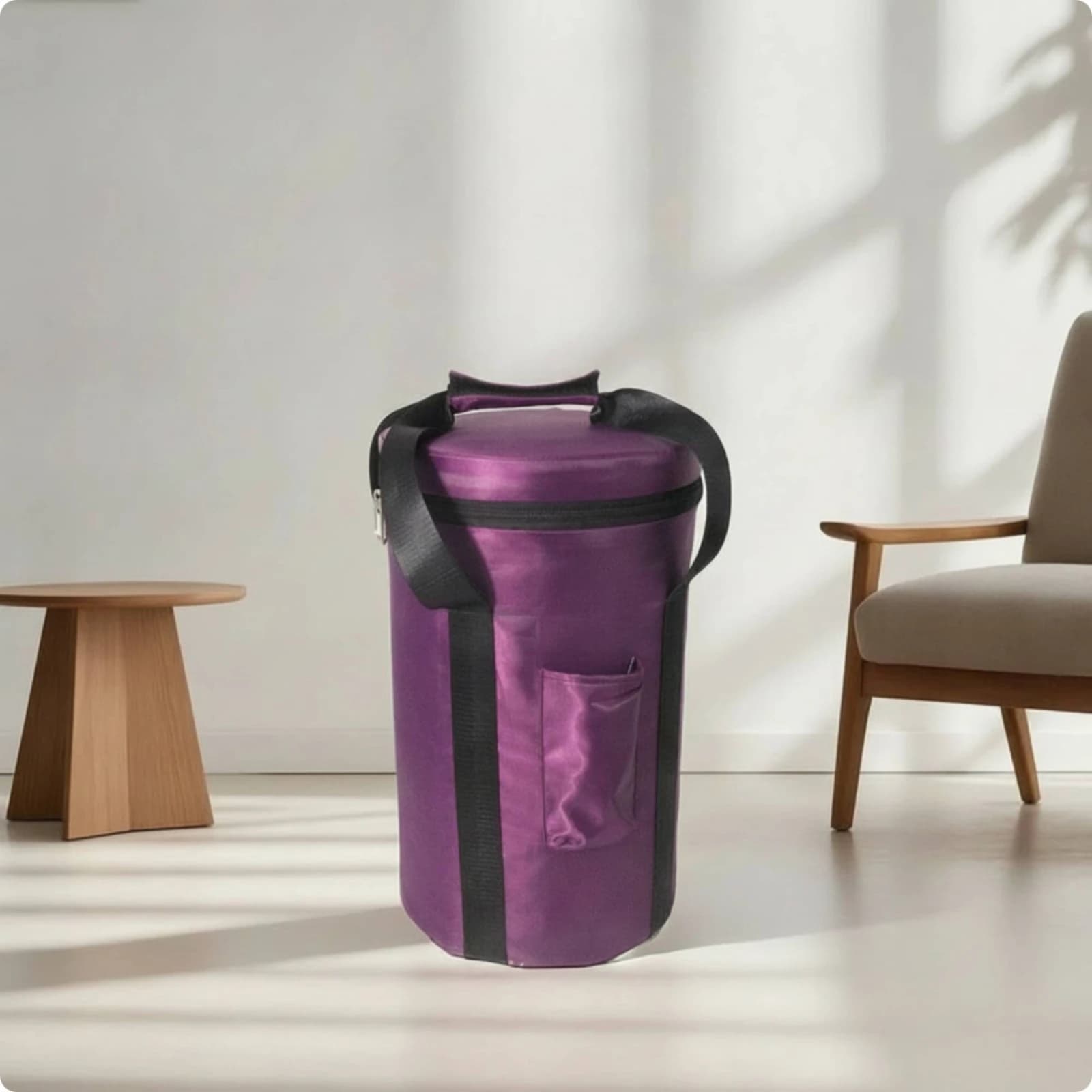 Singing Bowl Case with Side Pocket Portable Singing Bowl Bag with Zipper Cylindrical Bag with Shoulder Strap Multifunctional