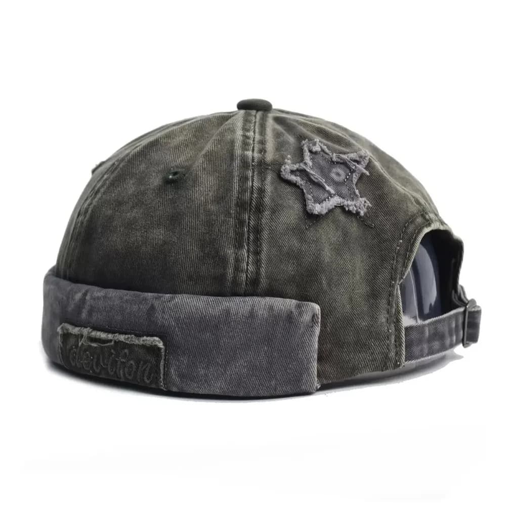 Casual Adjustable Washed Landlord Cap Cotton Solid Color Brimless Melon Hat Star Splicing Letter Docker Beanie Outdoor