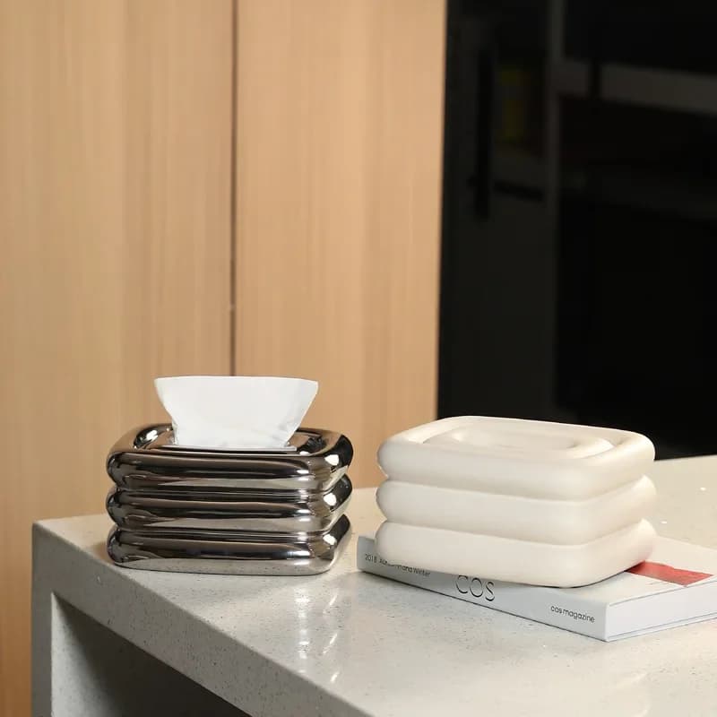 Ceramic Tissue Box Rectangular Geometric Fringe Napkin Box Napkin Holder Toilet Paper Holder Desktop Storage Home Decoraction