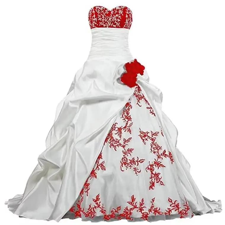 Abito da sposa bianco e rosso ricamato con scollo a cuore increspato abiti da sposa in raso senza maniche Vestido De Novia personalizzato