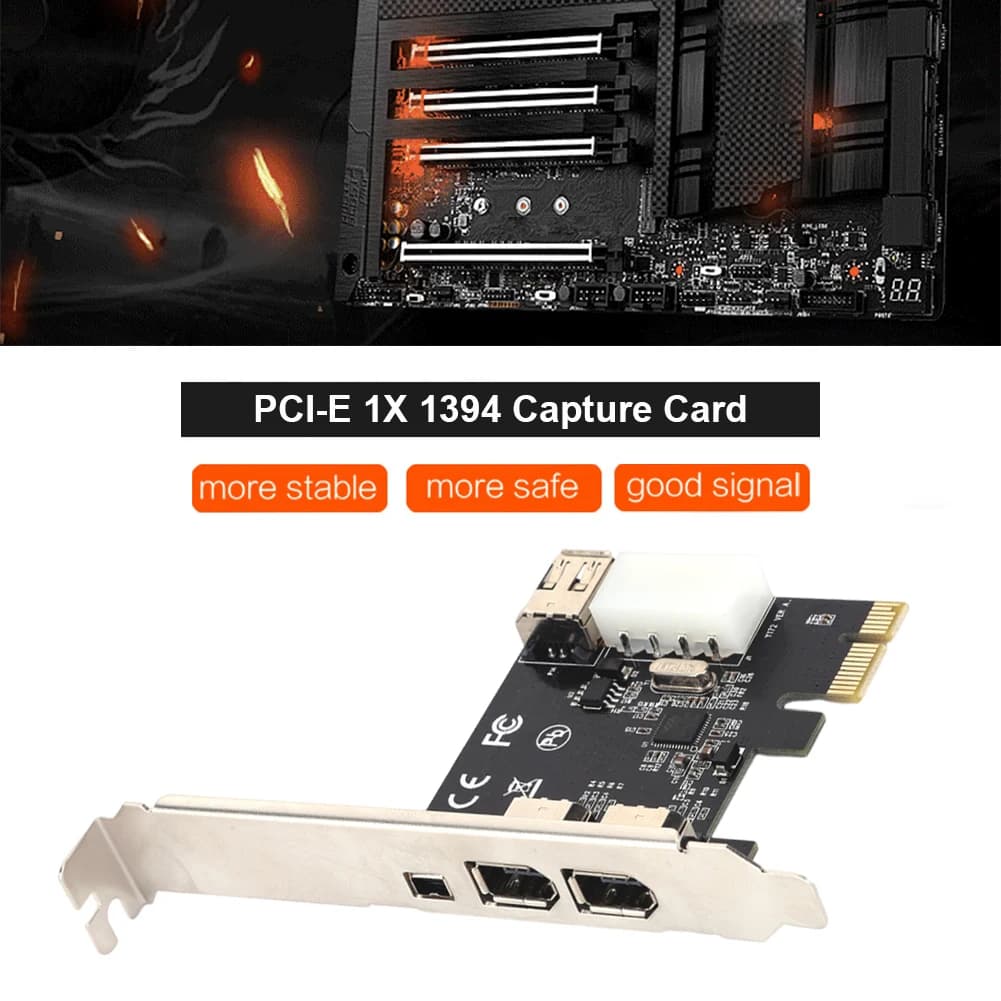 Scheda di acquisizione video PCI-E 1X a 16X 1394 DV con adattatore Firewire da 6 pin a 4 pin per computer desktop, scheda PCI-E 1X 1394 a 3 porte
