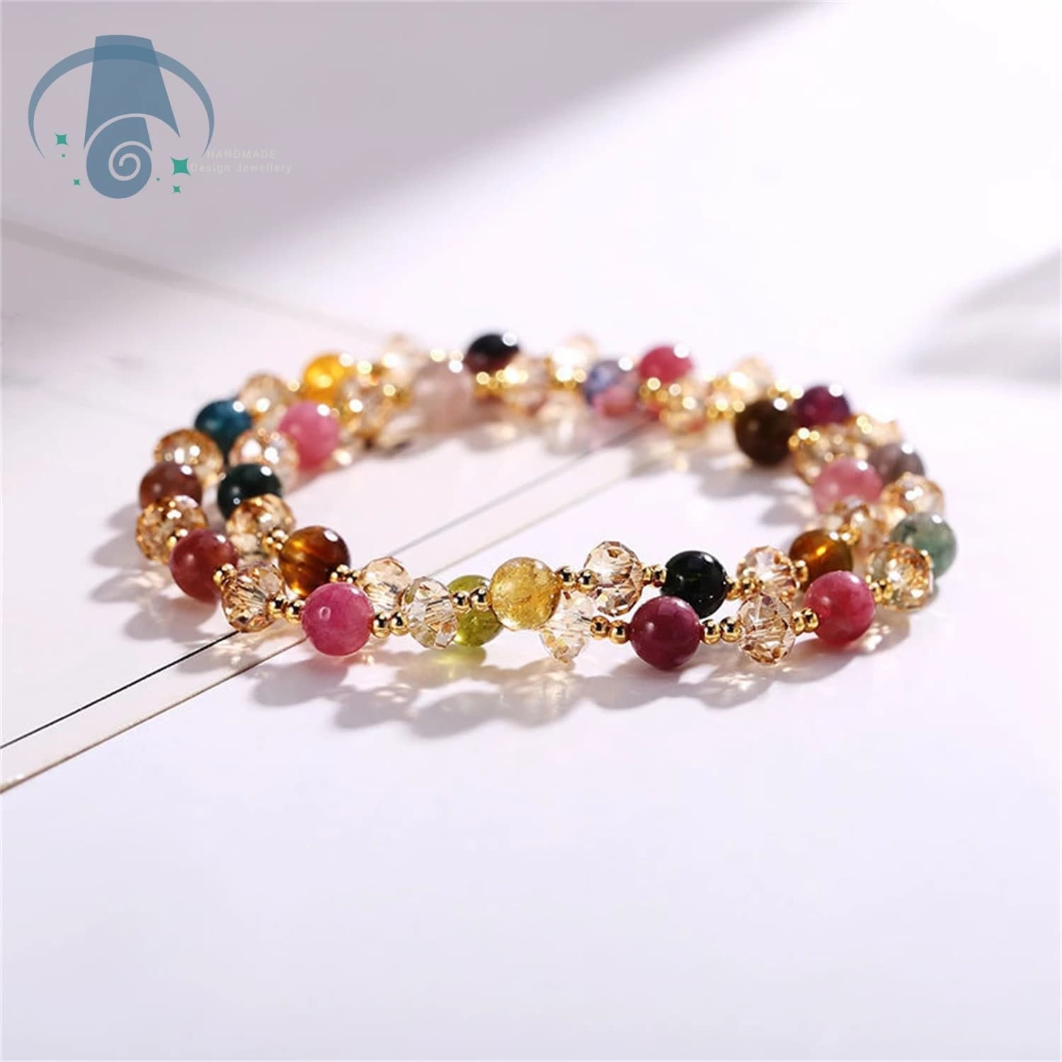 Natural Tourmaline Multi Wrap Bracelet Dopamine Style Rainbow Colorful Semi Precious Crystal Beads Handmade Original Design Jewe
