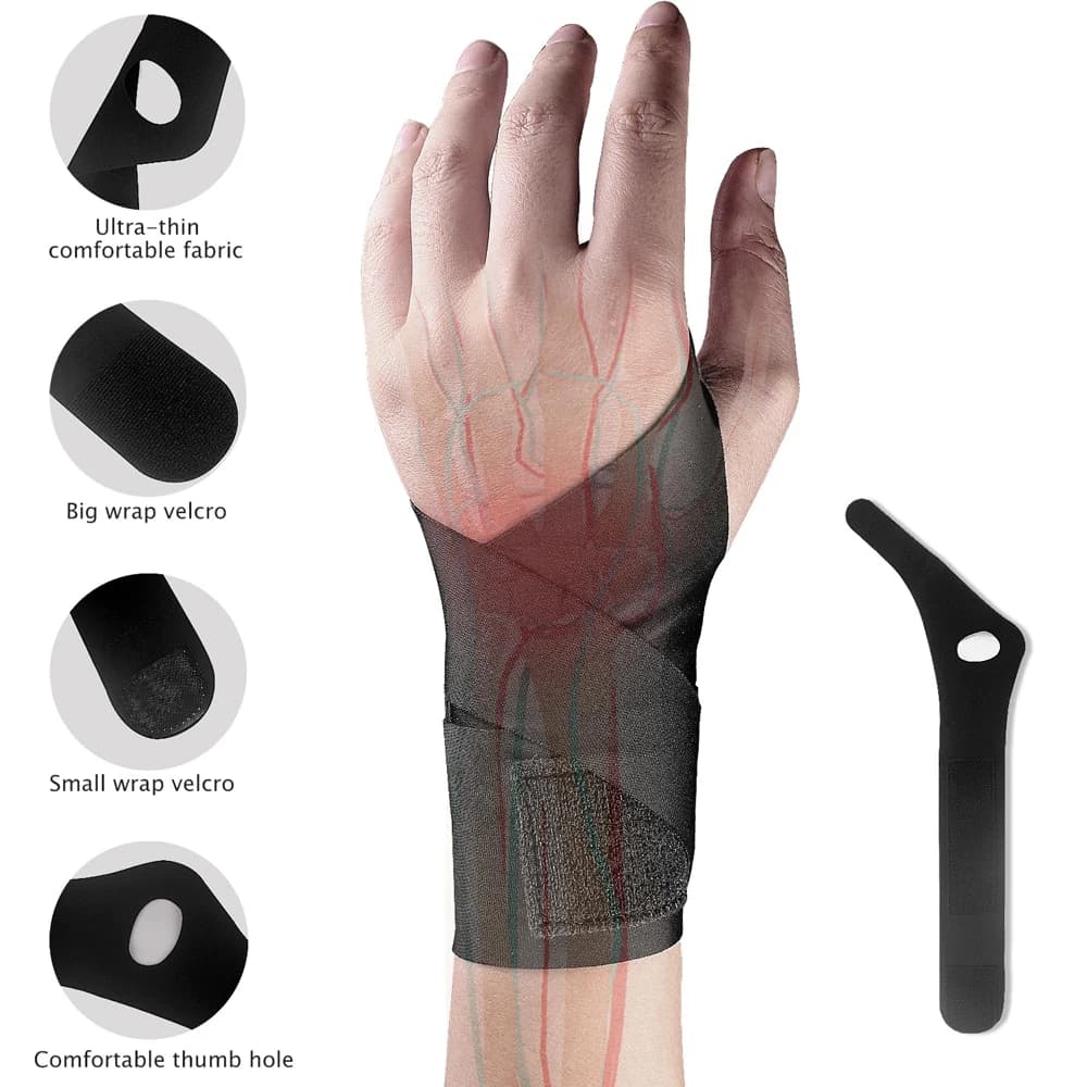 Tutore da polso regolabile ultrasottile per supporto del tunnel carpale, sollievo dall'artrite - cinturino di compressione traspirante per fitness, sport