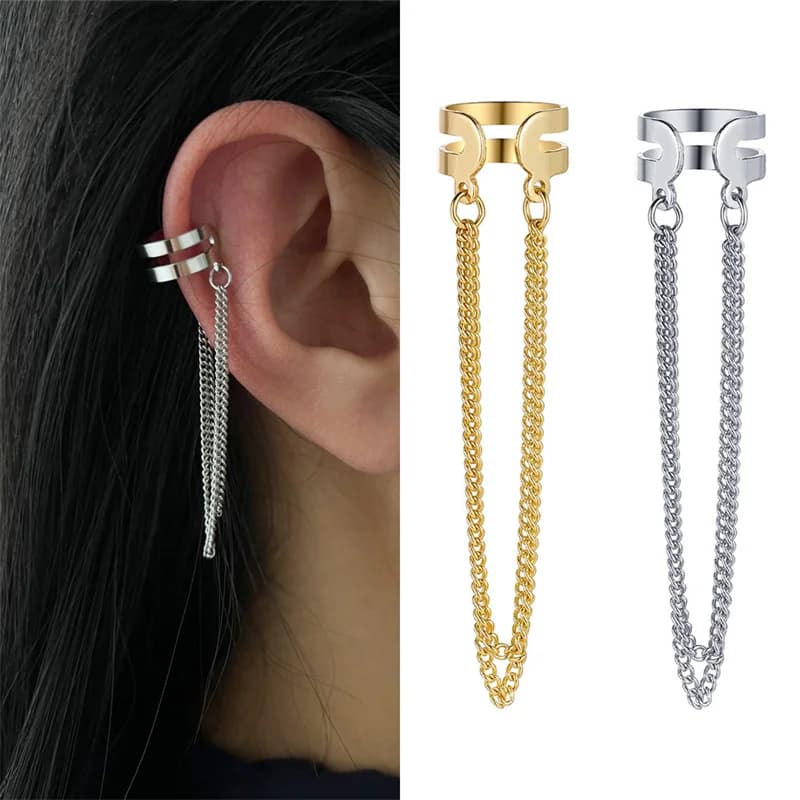 1 paio di orecchini a clip con catena e nappe placcati argento alla moda per donne e ragazze, senza piercing, gioielli eh099