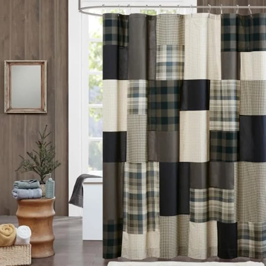 Tenda da Doccia in Cotone Woolrich Winter Hills, Motivo Plaid Lodge/Cabin per Bagno 72 X 72