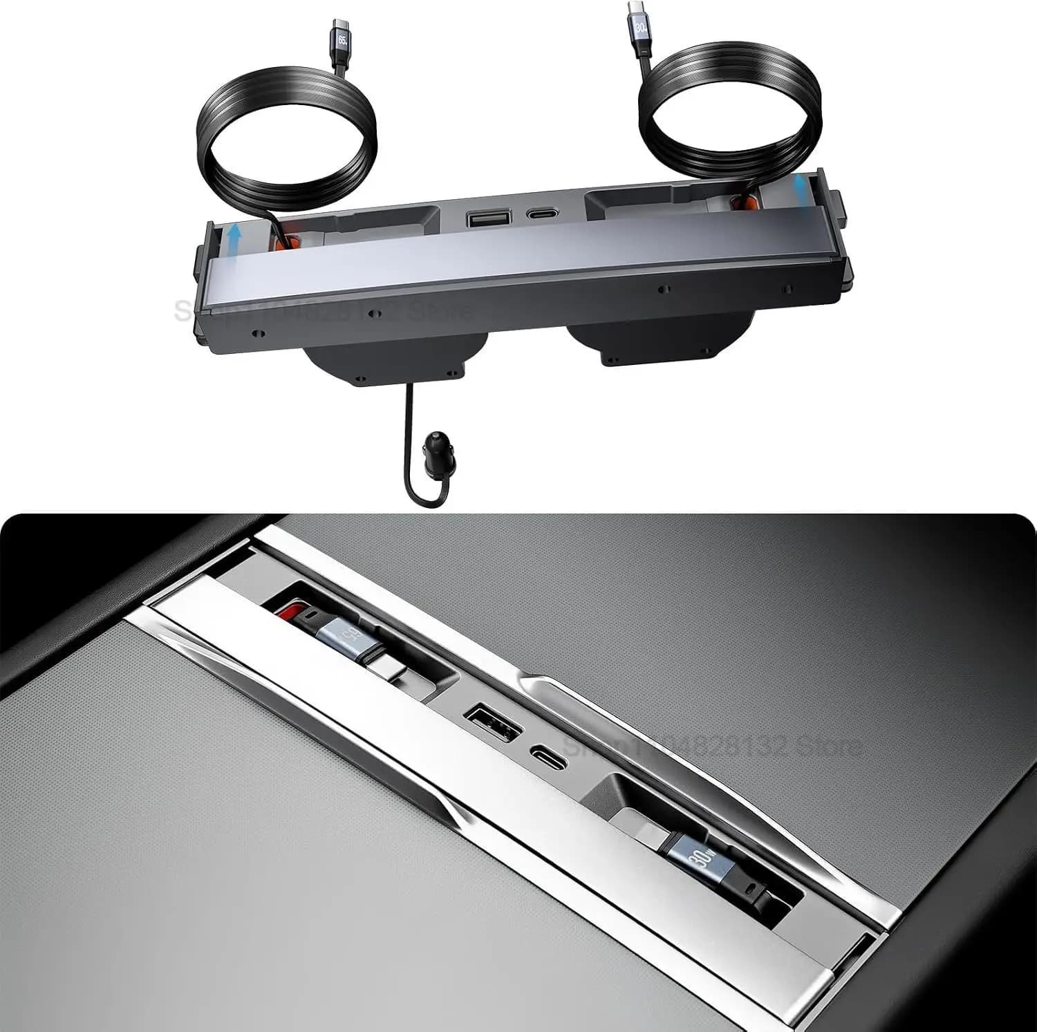65W Fast Charging USB Hub Center Console Docking Station for Tesla Y Juniper 25-26 & Model 3 Highland 24-26 with USB Port, Cable