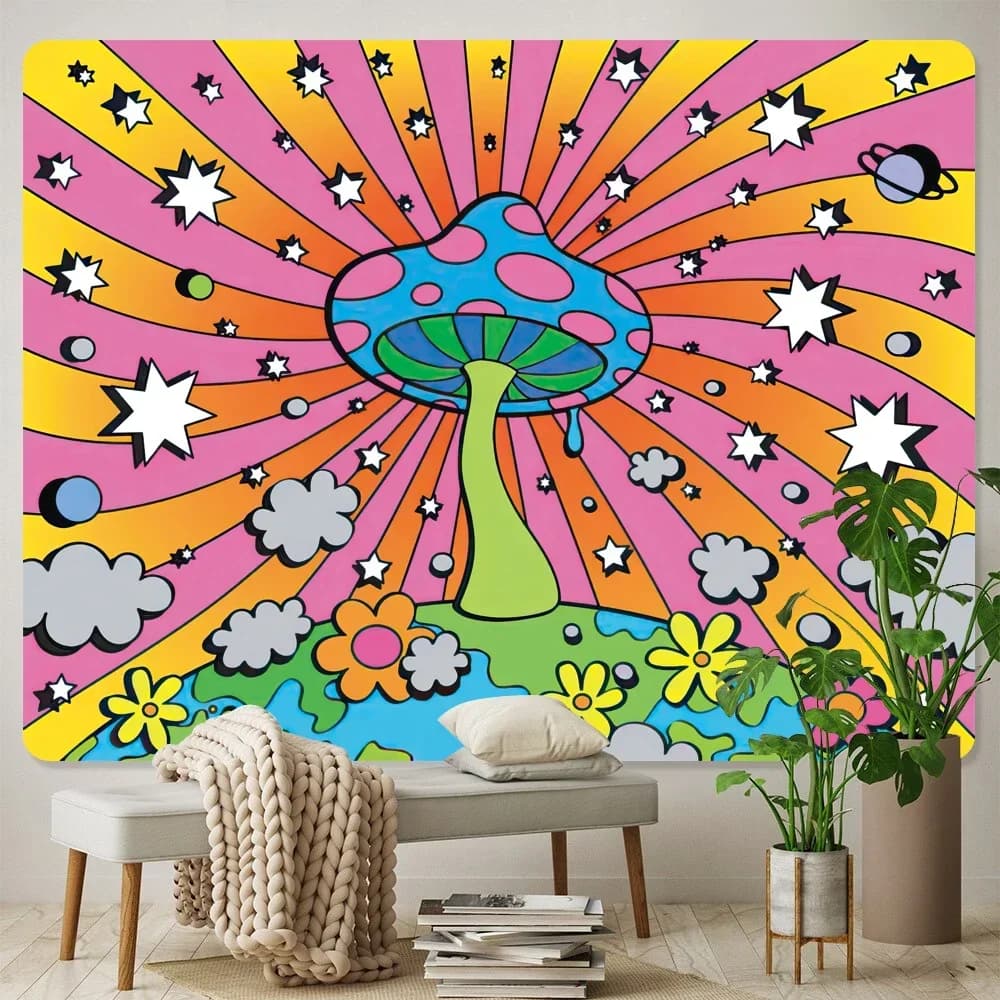 Scena psichedelica fungo Home Decor Art Tapestry Hippie Bohemian Decor Yoga Mat divano coperta lenzuola