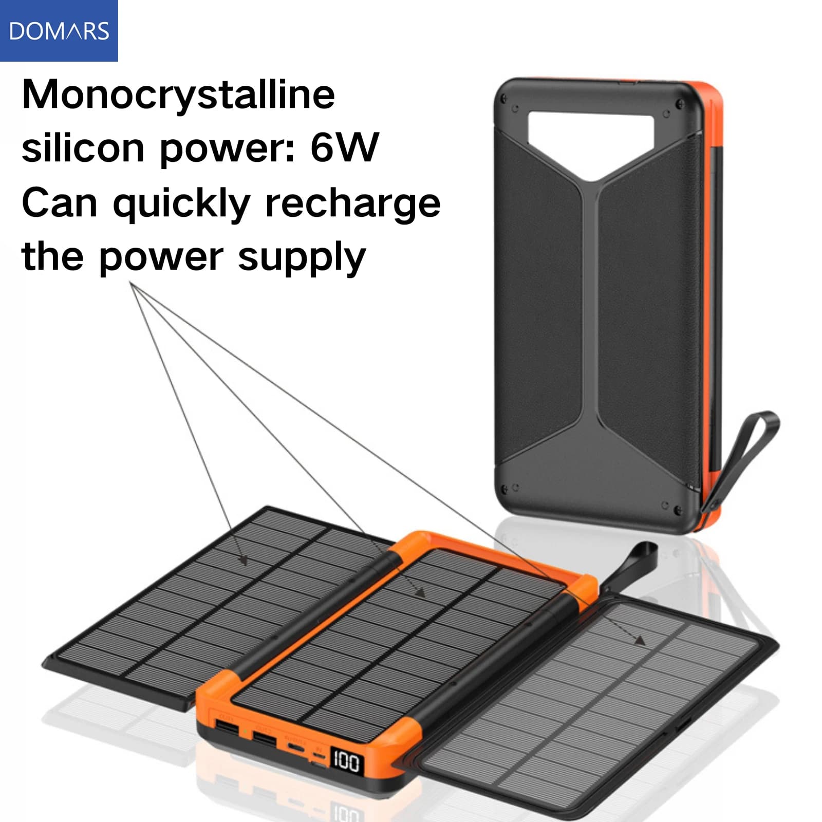 Pannello Solare Domars 20000 mAh Power Bank Pieghevole con Ricarica Wireless USB per Viaggi