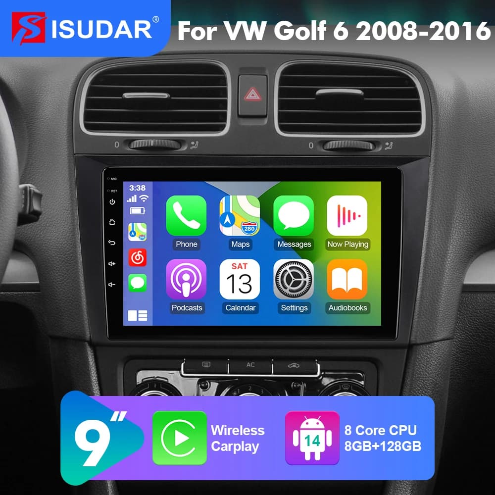 2026 NEW! 9 Inch Android 14 Car Radio For Volkswagen Golf 6 2008-2016 Stereo Panel Frame Carplay Auto Stereo Camera 2 DIN 8 CORE