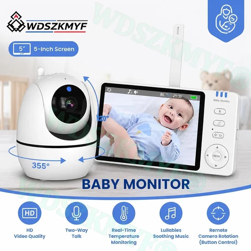 Baby Monitor 5inch With HD Camera PTZ Zoom Babyphone Cam Security Protection Surveillance Cameras Temperature Sensor Lullaby