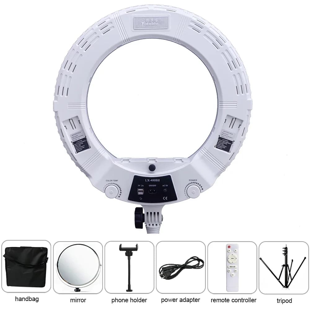 Yidoblo Luce Calda e Fredda LX-480SII Pro Lampada ad Anello LED per Studio di Bellezza, Illuminazione per Trucco con LED SMD + Supporto (2M) + Borsa