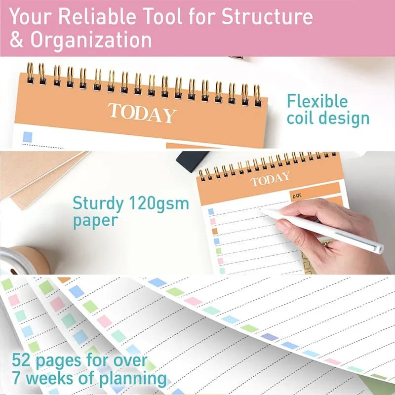 Blocco note A5 Kawaii con fogli staccabili, lista delle cose da fare quotidiane, agenda per la gestione del tempo, notebook portatile, accessori per ufficio