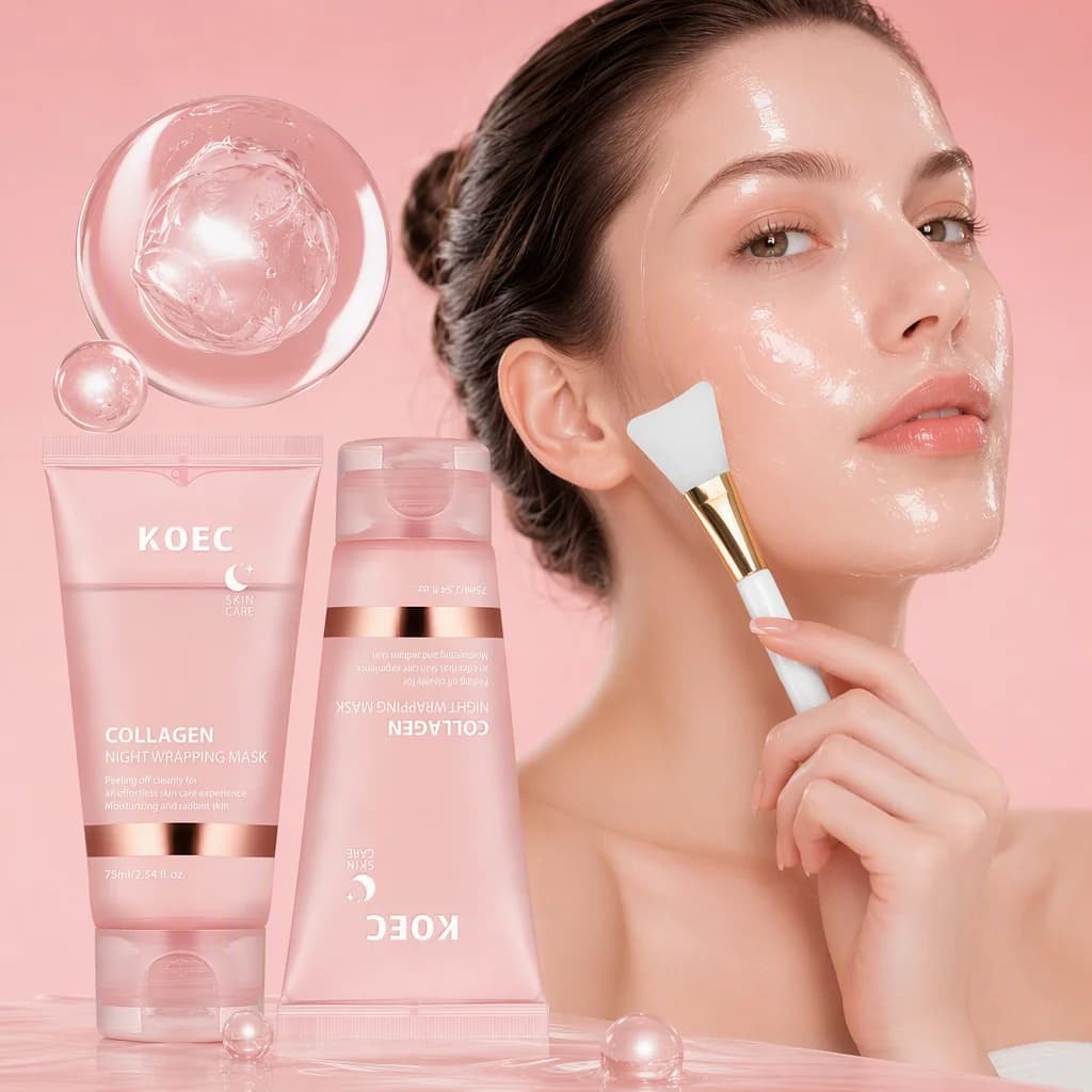 Collagen Overnight Peel Off Facial Mask, tightens skin texture, enhances elasticity, brightens dull complexion. Hydrolyzed collagen, bedtime facial maintenance