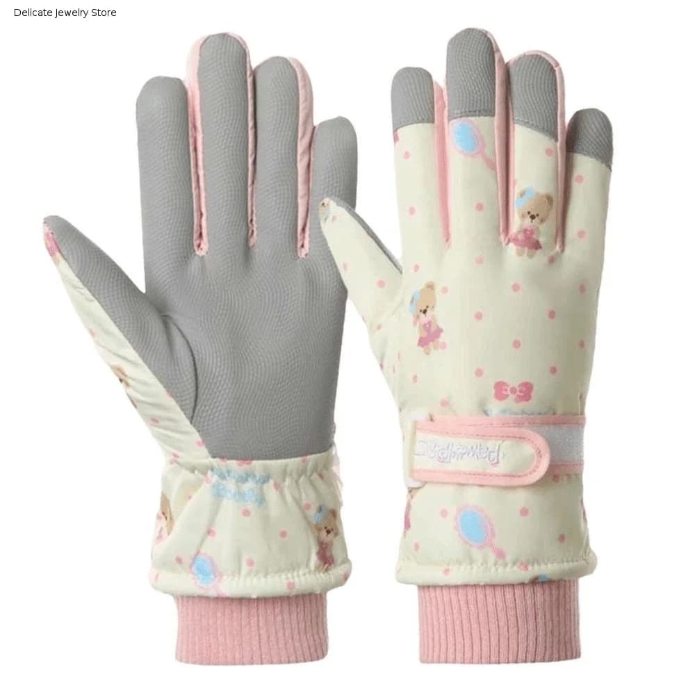 Riding Gloves Fleece Liners Ski Mittens Touchscreen Anti-splash Water Thermal Gloves Cartoon Non-slip Snow Mittens Daily
