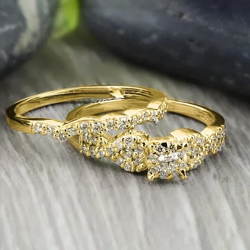 2025 2 pieces matching rings for women engagement accessories for luxury weddings fashion wedding set sparkly jewelry CZ female