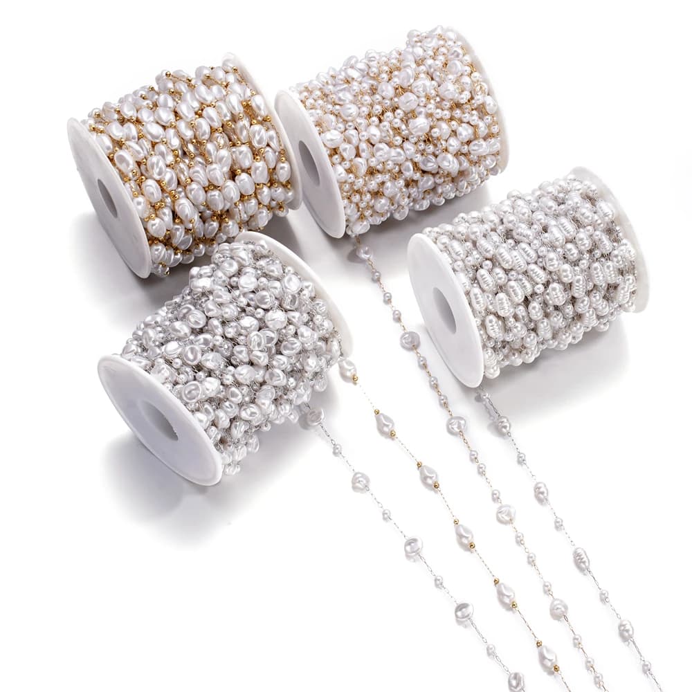 Catena di perle d'imitazione di perle in acciaio inossidabile color oro da 1 metro per collana fai da te, bracciale, cavigliera, risultati, forniture per la creazione di gioielli