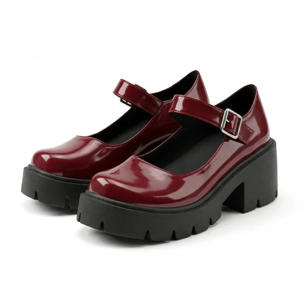 Women Loafers Lightweight Glossy Patent Leather Mary Jane Shoes Sweet Ankle Strap Platform Flats
