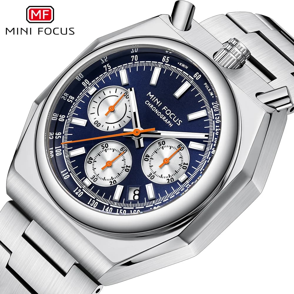 MINI FOCUS Orologio al quarzo multifunzionale alla moda per uomo Calendario Luminoso cinturino in acciaio inossidabile di lusso con testa di toro Orologi da uomo