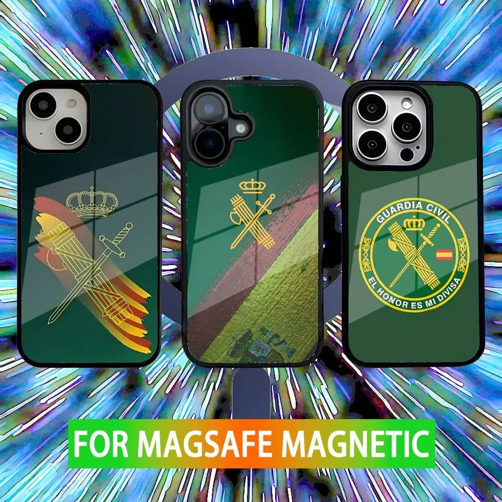 Custodia per telefono con stemma civile della guardia spagnola per iPhone 16,15,14,13,12,11,Pro,Max,Plus,Mini,SE Nuova ricarica wireless magnetica Magsafe