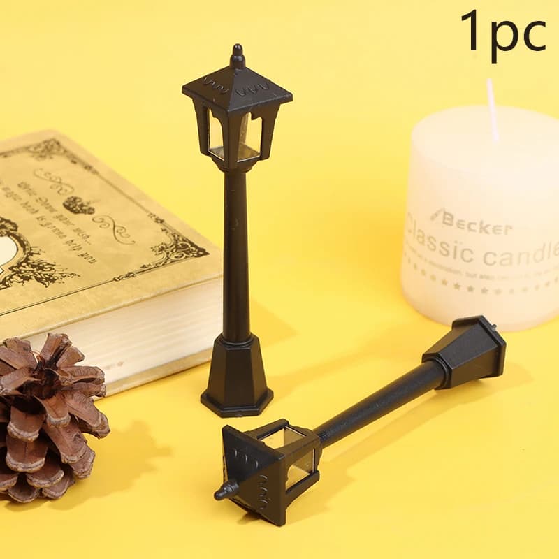 Lampione in Miniatura per Casa delle Bambole, Luci LED, Panchina da Parco Natalizia e Lampione, Ornamento per Micro Paesaggio e Giardino Incantato