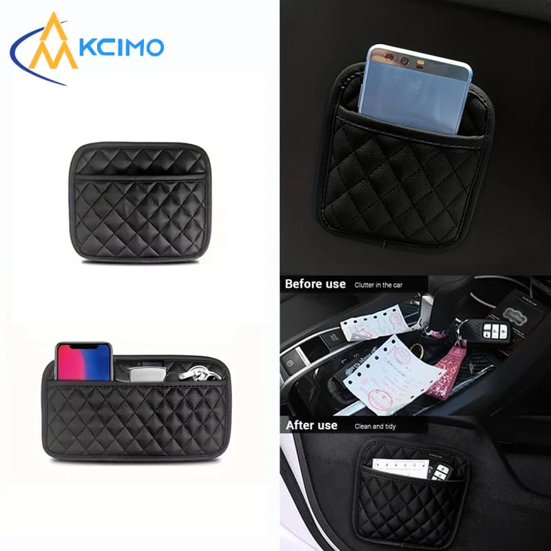 Tasca portaoggetti per auto in pelle PU, borsa organizer multifunzionale autoadesiva per schienale del sedile, porta e console centrale, universale