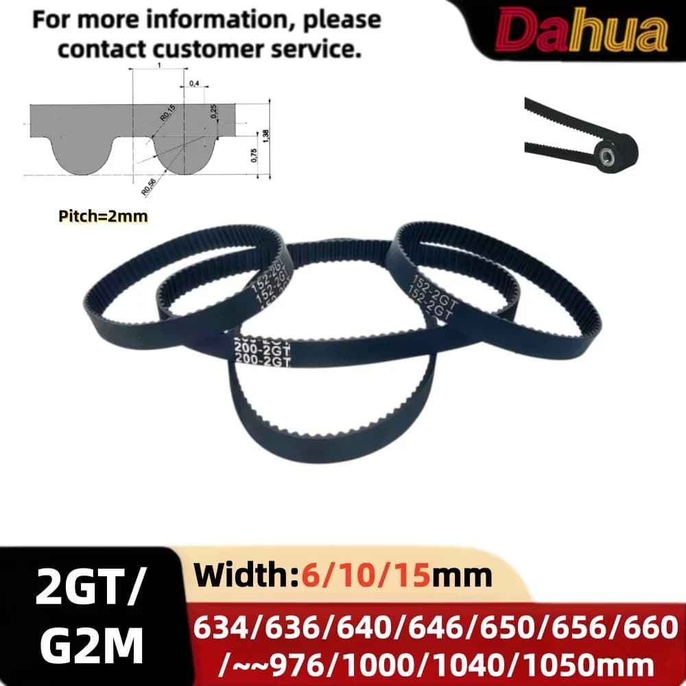 2GT/G2M GT2 2mm Pitch 634/636~1040/1050mm Closed Loop Rubber Timing Belt Width 6/10/15mm for 3D Printer CNC Transmission Replace