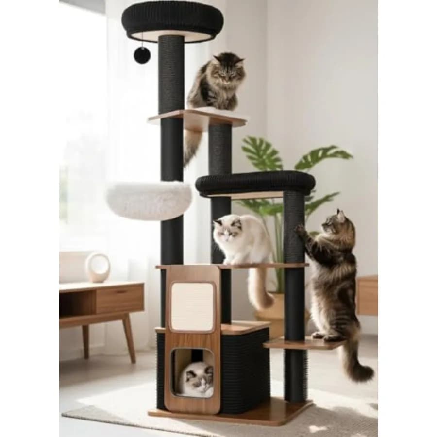 63 Modern Cat Tree Tower per Gatti da Interno, Robusto Tiragraffi per Gatti di Taglia Grande, Adatto a Maine Coon Adulti, con Tiragraffi