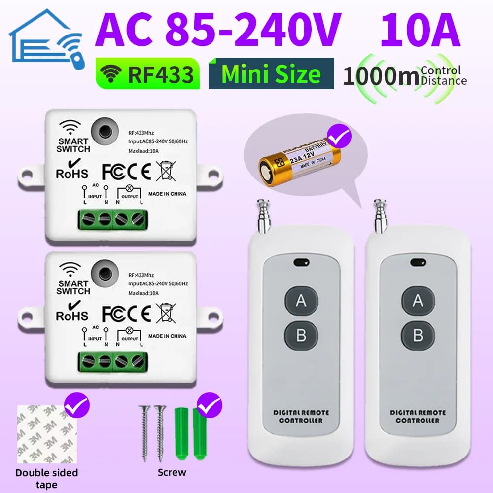 Modulo interruttore telecomando intelligente RF wireless, 433 MHz, 220 V/110 V, controllo a tasto singolo, senza ripetitore, linea neutra, mini mod