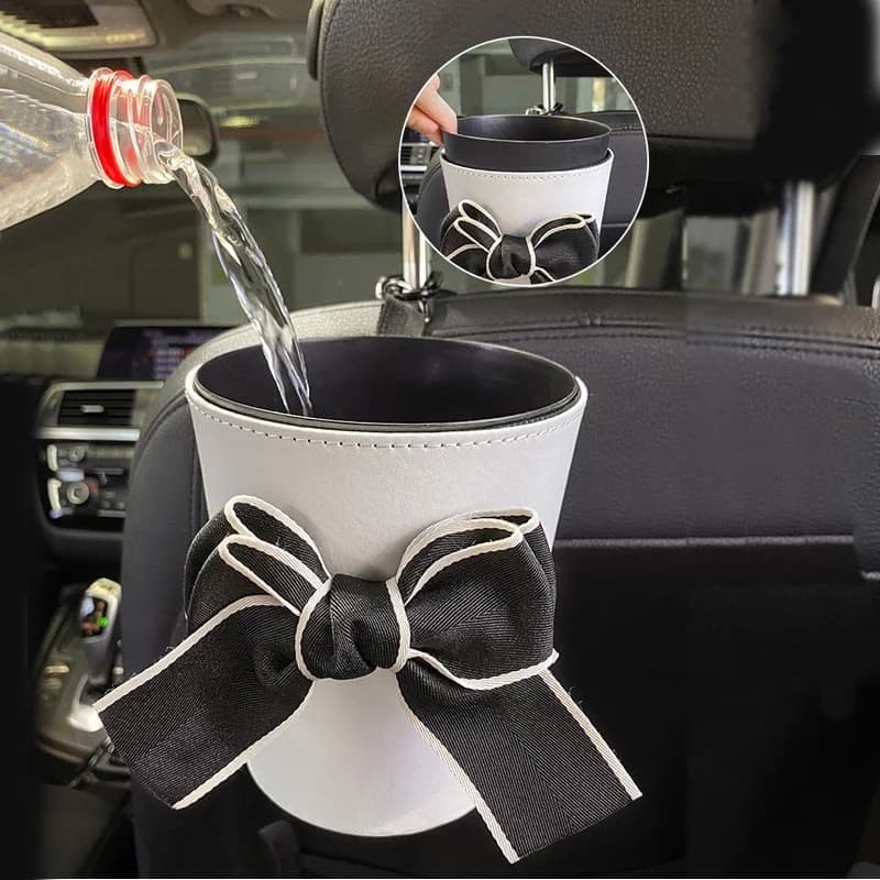 Simpatico cestino della spazzatura per auto Bowknot impermeabile per poggiatesta del sedile posteriore Mini presa automatica organizzatore d'aria sacchetto della spazzatura stoccaggio della spazzatura2026