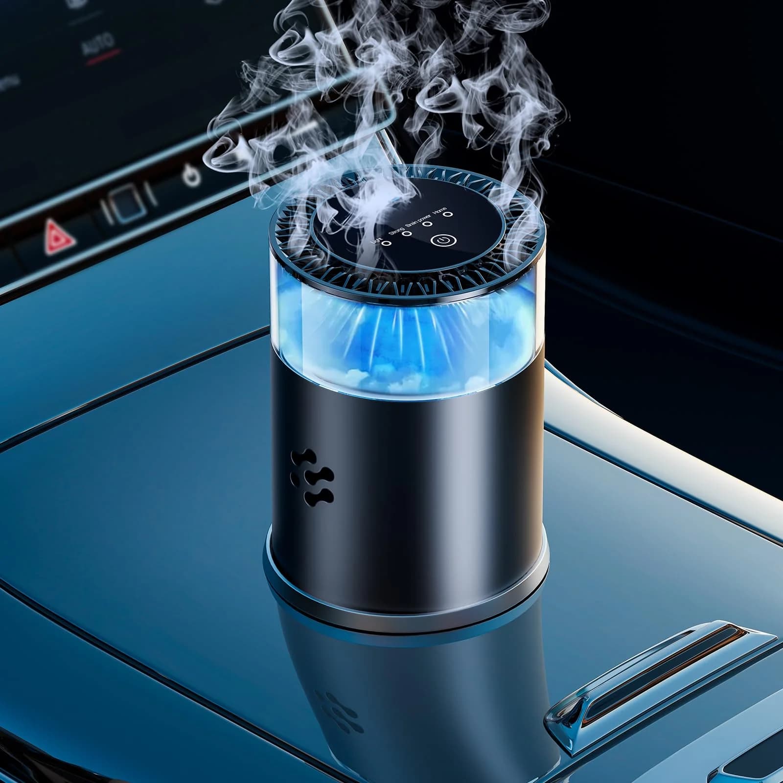 Deodorante per auto intelligente, diffusore automatico per deodorante per auto con luce ambientale, diffusore per auto con 2 cartucce di oli essenziali