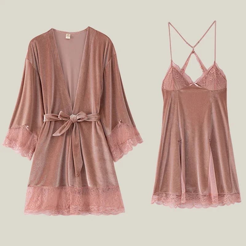 Set da notte e vestaglia femminile sexy Lingerie Autunno Inverno Accappatoio Camicia da notte Set da due pezzi Abito da casa in velluto casual allentato Abbigliamento da salotto