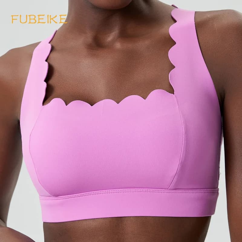 FUBEIKE Women's Underwear With Double Wave Shoulder Top Women's Sports Plus Size Yoga Bra for Shock Fitness Training