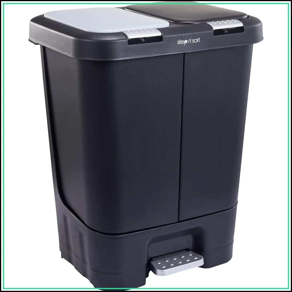 Dual Trash & Recycling Bin, 40L Total, Step Pedal, Soft-Close Lid, Black