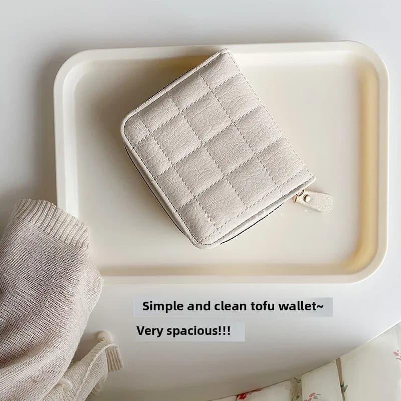 Minimalist Wallet Women's Compact Stylish Retro Student Money Clip Card Holder PU Leather Square Shape Color