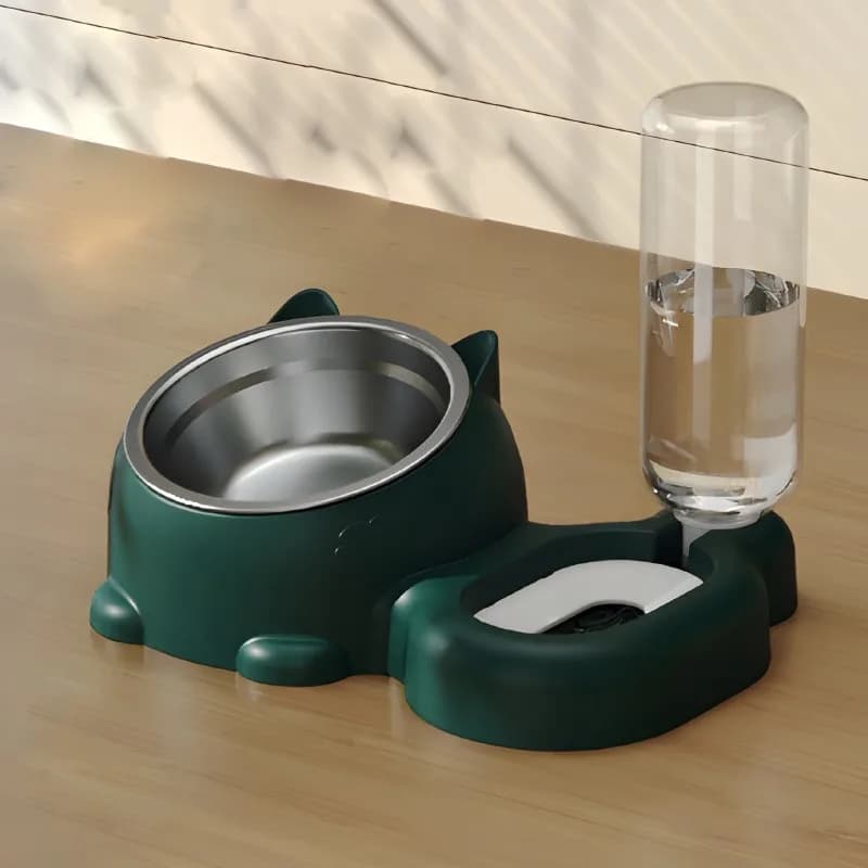 Ciotola Multifunzionale Integrata 2-in-1 per Cani/Gatti con Abbeveratoio e Dispenser Automatico, Ciotola per Cibo e Acqua per Animali Domestici LJ175