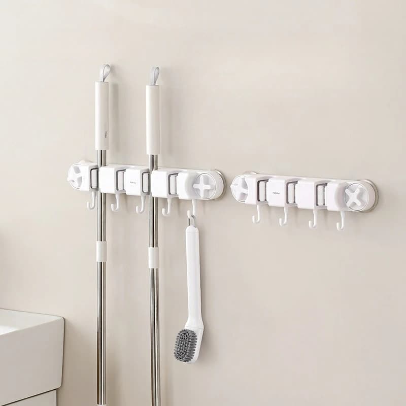 Clip da Parete per Mop Senza Foratura, Gancio Porta-Mop e Scopa da Bagno con Potente Ventosa