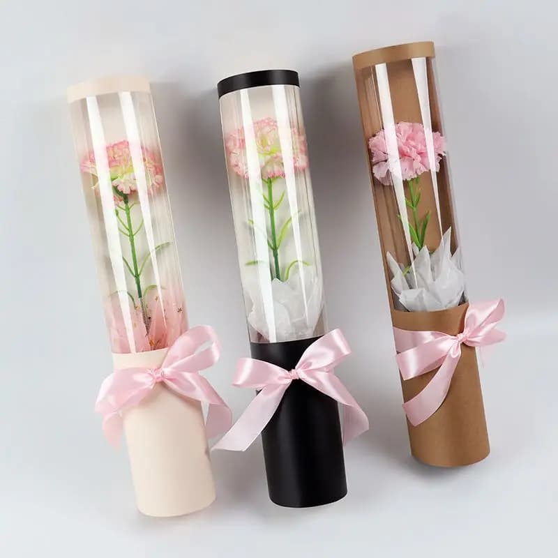 Scatola per imballaggio di fiori Ramo singolo Bouquet di garofani di rose Scatole per confezioni di fioristi Borsa trasparente per regali Decorazione per la festa della mamma