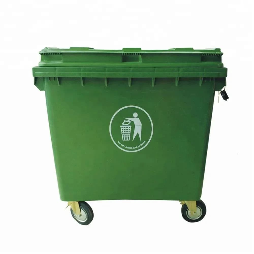 Bidone della spazzatura in plastica da 1100 litri per riciclo di rifiuti esterni, grandi bidoni della spazzatura con ruote