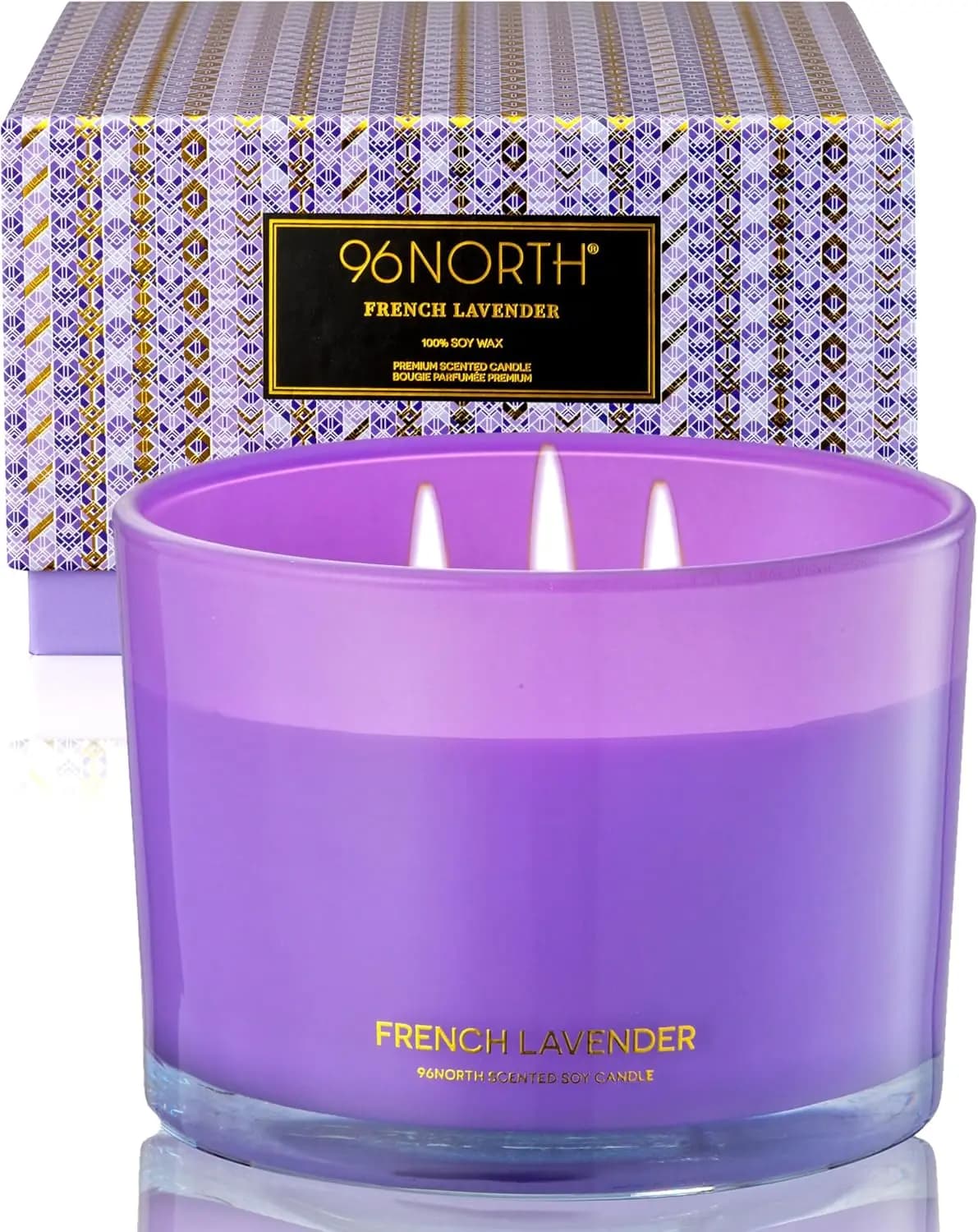 Luxury Lavender Soy Candle | Large 3 Wick Jar Candle | Up To 50 Hours Burning Time | 100% Natural Soy Wax | Relaxing Aromatherapy Aesthetic Candle | Housewarming Gift for Women and Men