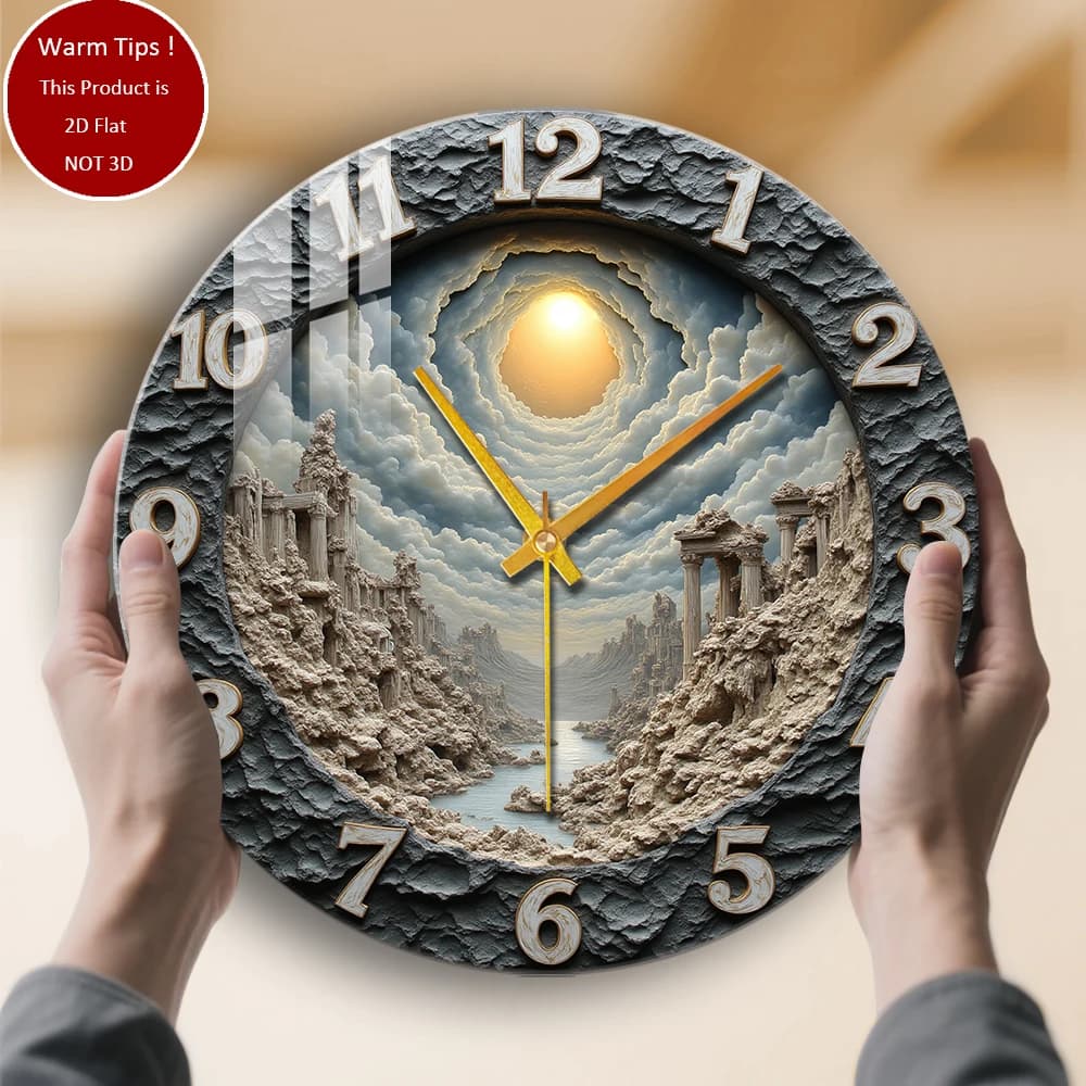 Tempered Glass Wall Clock Ancient Rovine Moonlight Sky Clock Suitable for wall decorations or table displays everywhere