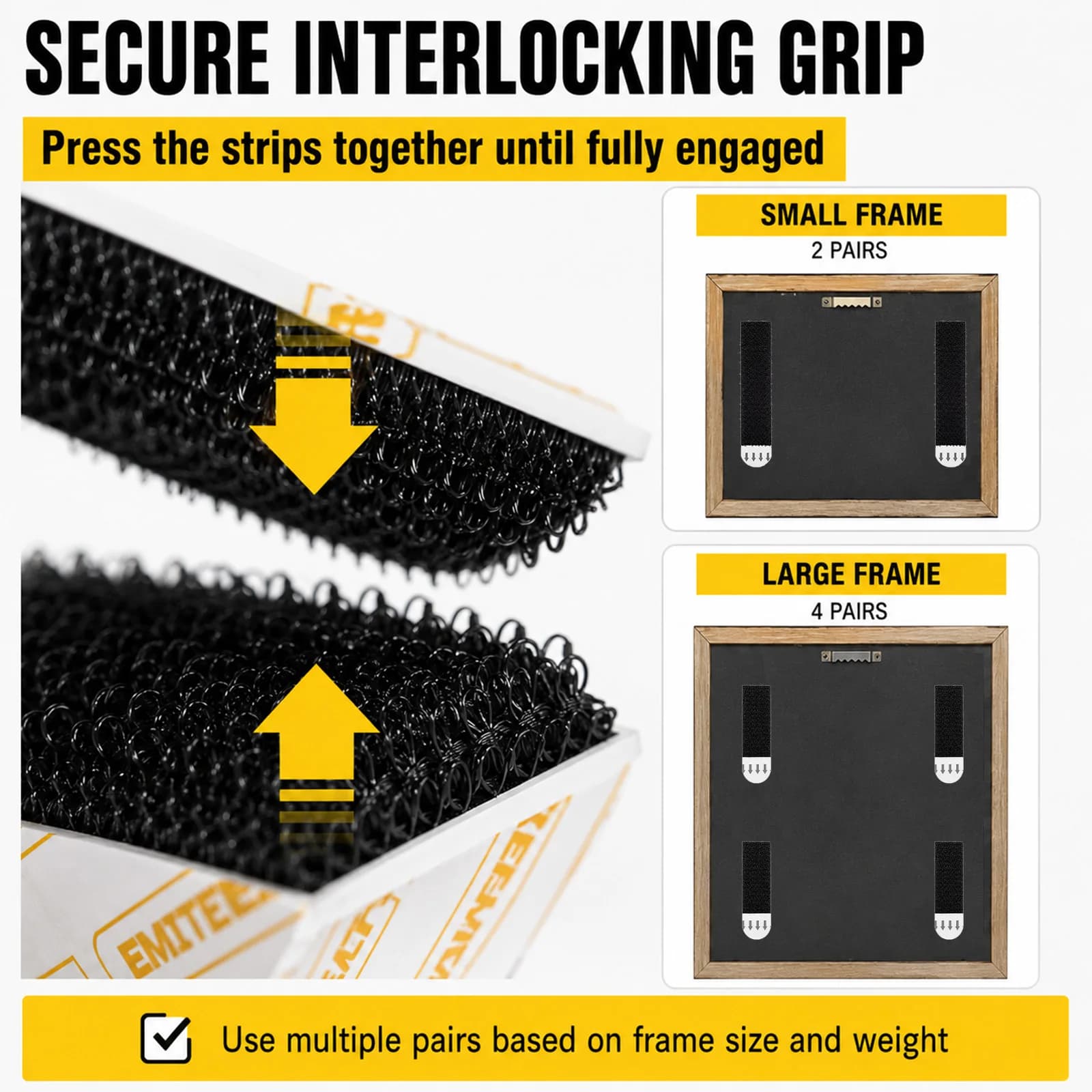 Damage Free Picture Hanging Strips Heavy Duty Interlocking Hook Loop Tape No Drilling Self Adhesive Wall Mount Strips for Photo