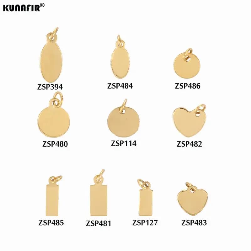 Wth jump ring good polishing golden color labels with engraving Laser Logo jewelry accessories with stainless steel tail chain label