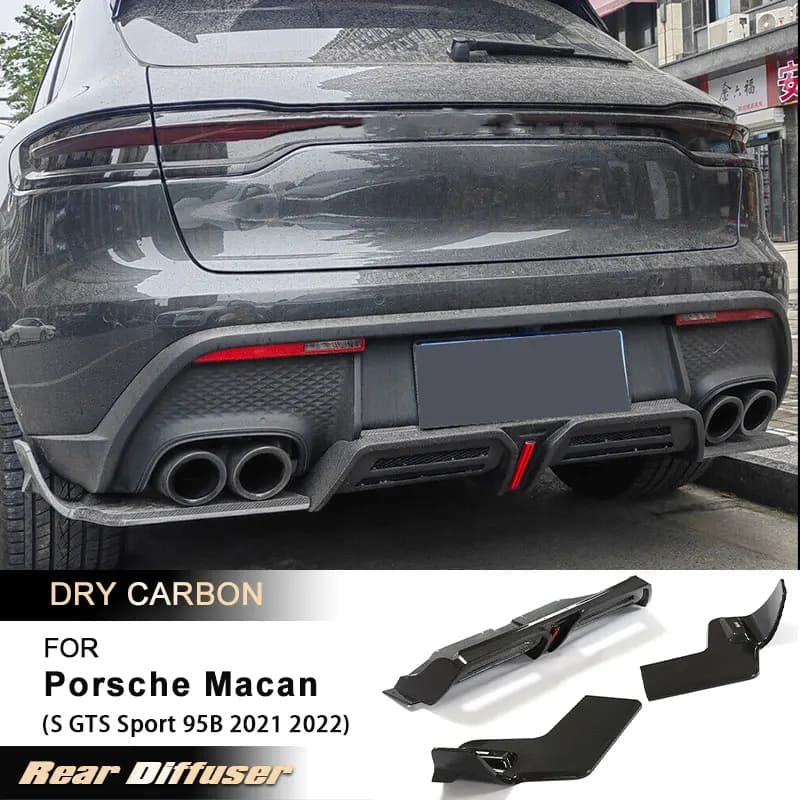 Diffusore Posteriore per Auto, Spoiler per Paraurti per Porsche Macan S GTS Sport 95B 2021 2022, Kit Carrozzeria in Fibra di Carbonio Prepreg