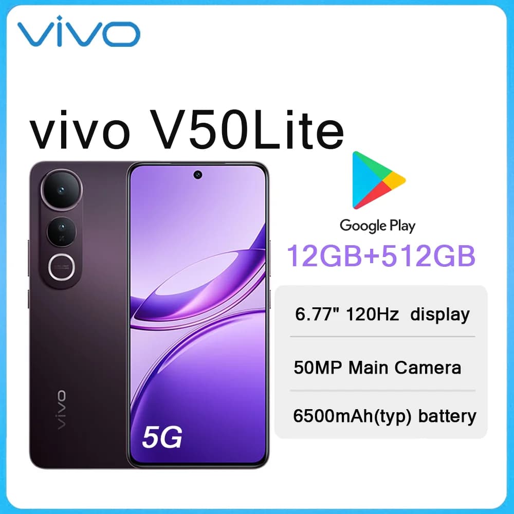 VIVO V50 Lite 5G 6.77" 120Hz Screen Large Storage Smartphone 12GB+512GB 50MP Camera 6500mAh Big Battery Type-C Dual SIM Phone