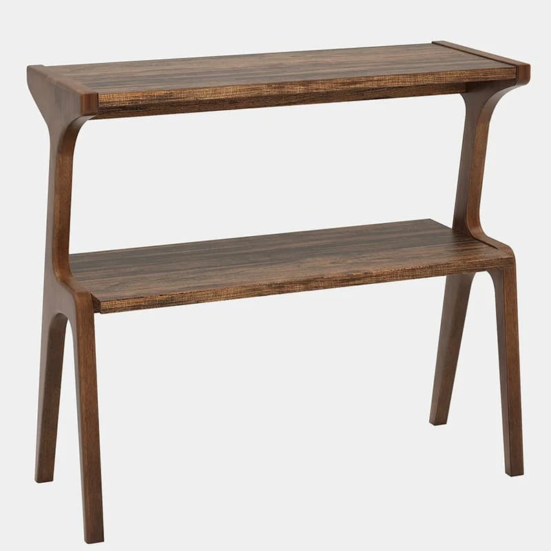 Tavolino da divano sottile a 2 livelli con gambe in legno massello, tavolino alto moderno con ripiano portaoggetti, comodino per camera da letto