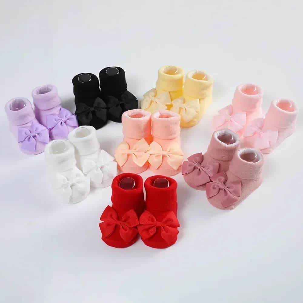 Set di calzini e fasce per capelli in cotone per neonato, fascia per capelli con fiocco in nastro, calzini traspiranti per neonate, accessori per neonati