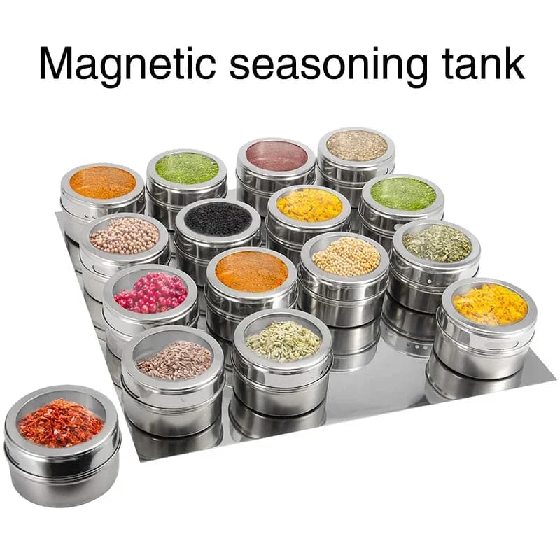Barattoli di spezie magnetici Scatola di immagazzinaggio per barbecue sigillata Scatola di polvere Set di serbatoi di condimento a parete in acciaio inossidabile con serbatoio di condimento