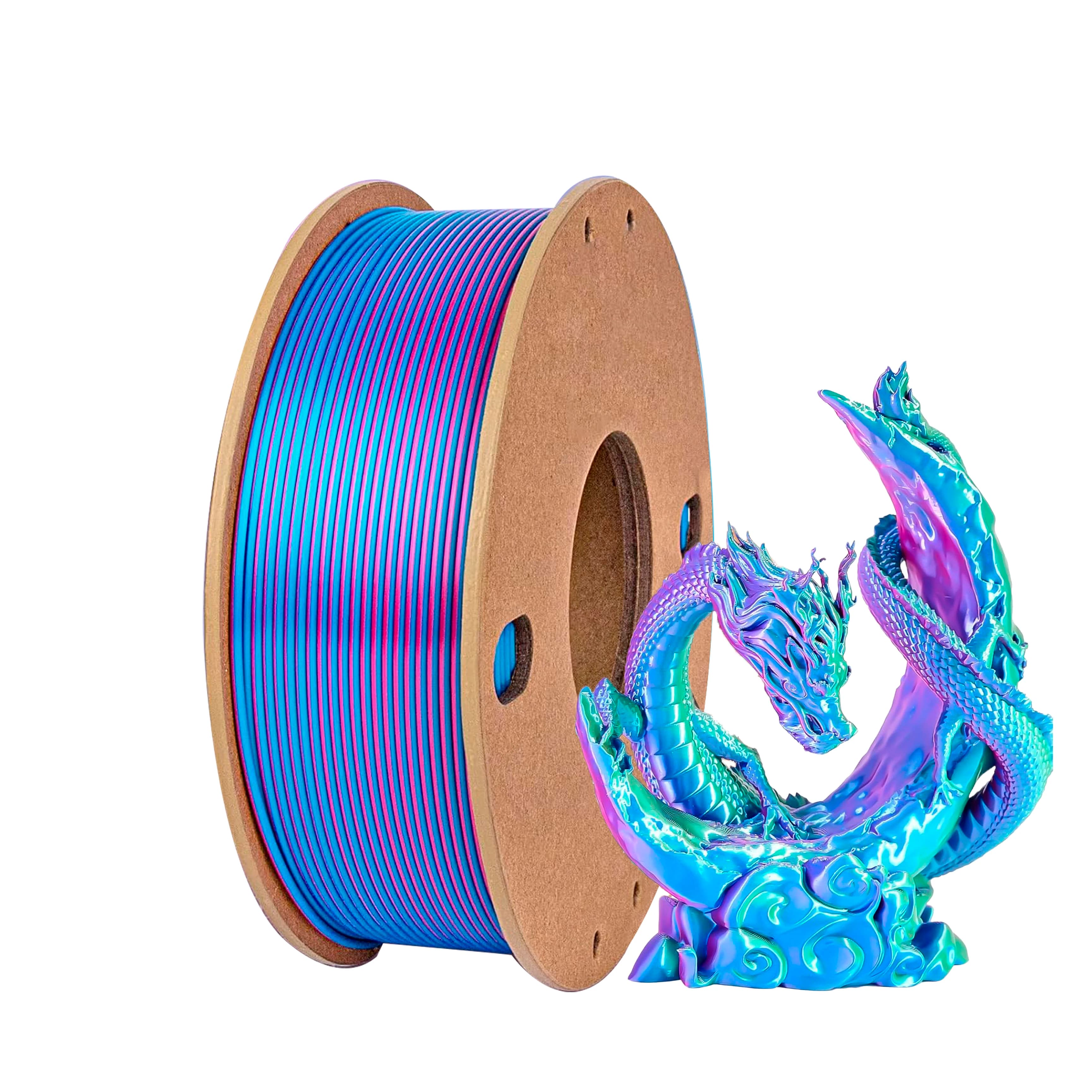 Filamento PLA 1.75mm Tricolore, PLA 0.25KG Rosso Seta, Blu Cielo, Verde, Filamento per Stampante 3D, Filamento PLA Seta, Filamento PLA Arcobaleno